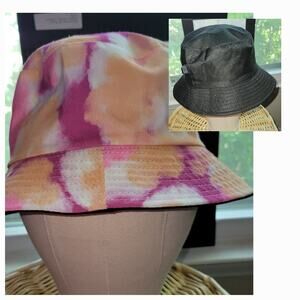 Reversible Bucket Hat Tie Dye/Black Hiphop/Fishermen Fashion Pink Orange White